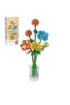 633 Parça Yapboz Renkli Çiçek Buketi Dekoratif Yapım Seti Zambak Çiçek- Papatya-Ortanca Hediyelik