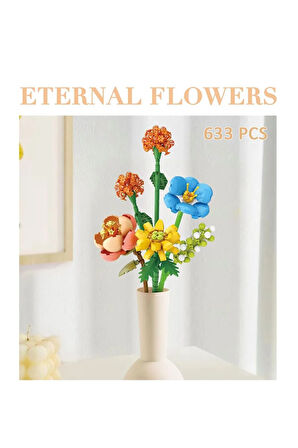 633 Parça Yapboz Renkli Çiçek Buketi Dekoratif Yapım Seti Zambak Çiçek- Papatya-Ortanca Hediyelik