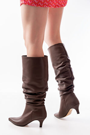 SR-2001 Kahverengi İnce Topuklu Günlük Kadın Çizme