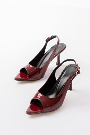 717 Bordo Rugan Sivri Burunlu Topuklu Kadın Sandalet