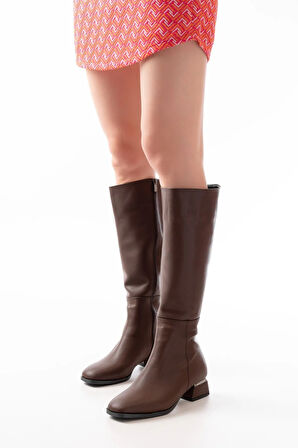 Kahverengi Topuklu Fermuarlı Günlük Kadın ÇizmeRM-505Kadın çizme