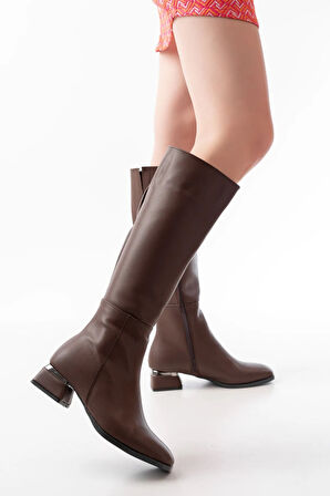 Kahverengi Topuklu Fermuarlı Günlük Kadın ÇizmeRM-505Kadın çizme