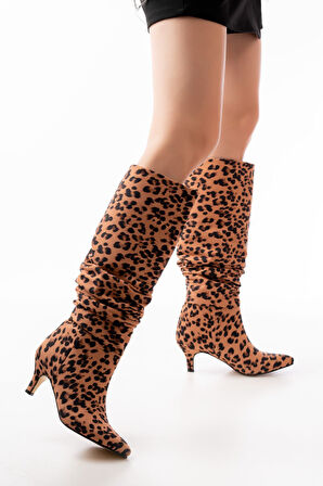 SR-2001 Leopar İnce Topuklu Günlük Kadın Çizme 