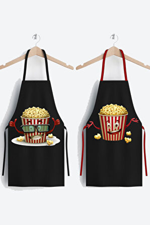 Ays Home 2'Li Pop Corn Desen Siyah Mutfak Önlüğü Seti