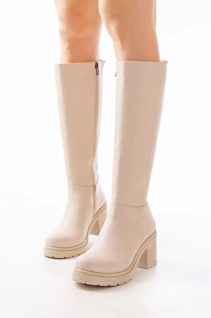 Bej Fermuarlı Günlük Kadın Çizme767-3013Kadın çizme