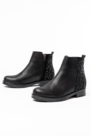 165-212 Siyah Taş Aksesuarlı Fermuarlı Günlük Kadın Bot