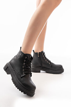 812-2129 Siyah Bağcıklı Fermuarlı Günlük Kadın Bot