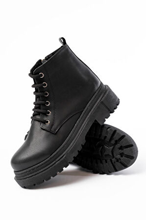 812-2129 Siyah Bağcıklı Fermuarlı Günlük Kadın Bot