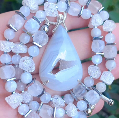 2412 Druze Akik Ay taşı Necef Hematit el yapımı kolye