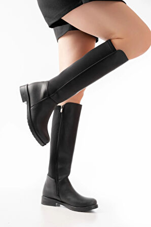 Siyah Arka Streç Fermuarlı Günlük Kadın Çizme165-305Kadın çizme