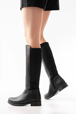 Siyah Arka Streç Fermuarlı Günlük Kadın Çizme165-305Kadın çizme