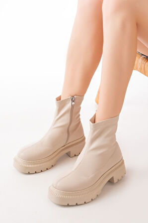 236-2011 Bej Fermuarlı Günlük Kadın Bot