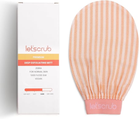 Let'scrub Premium Ekru Zebra Banyo Duş Kesesi Peeling Eldiveni%100 Floş Ipek Normal Ciltler Için