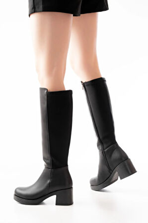 Siyah Topuklu Fermuarlı Günlük Kadın Çizme5109-3060Kadın çizme
