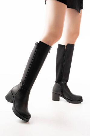 Siyah Topuklu Fermuarlı Günlük Kadın Çizme5109-3060Kadın çizme