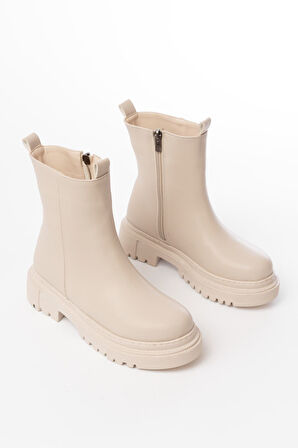 812-2012 Bej Luna Fermuarlı Günlük Kadın Bot