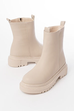 812-2012 Bej Luna Fermuarlı Günlük Kadın Bot