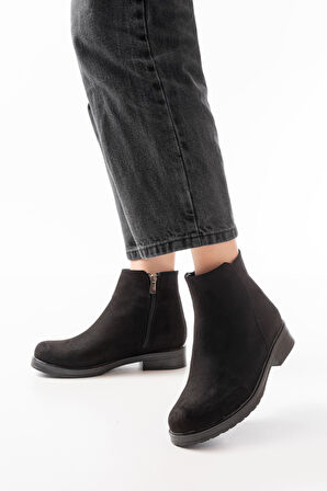 165-204 Siyah Süet Fermuarlı Günlük Kadın Bot