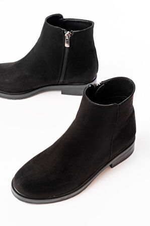 165-204 Siyah Süet Fermuarlı Günlük Kadın Bot