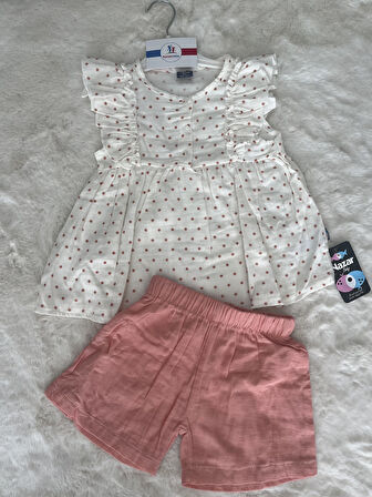 Puan Desenli Fırfırlı Müslin Takım