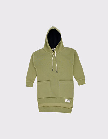 Kapüşonlu ve Cepli Kız Çocuk Sweat Elbise
