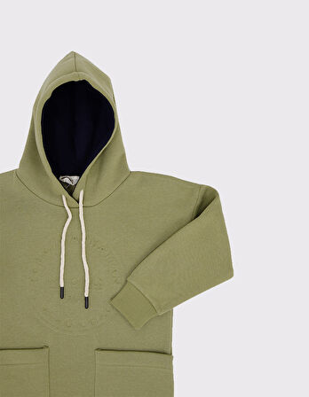 Kapüşonlu ve Cepli Kız Çocuk Sweat Elbise