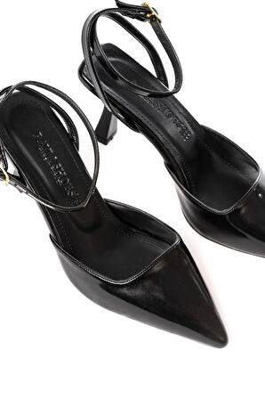 ST-004 Siyah Rugan Günlük 7 cm Topuklu Kadın Ayakkabı