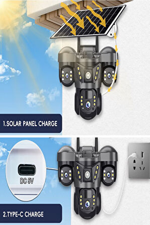 O-KAM 7070 (3MP 3MP 3MP) 9MP 4G Sim Kartlı Solar Panelli 3 Lens