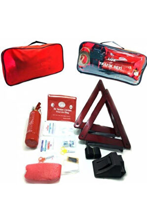 Lüx Trafik Seti Profesyonel Araç Muayene Uyumlu Ilk Yardım Seti Tüv Türk Uyumlu Kare Çantalı