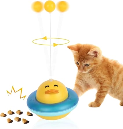 360 Derece Dönen Ördek Şekilli İnteraktif Kedi Oyuncağı Atıştırmalık Dispenseri Kedi Eğitici Oyuncak