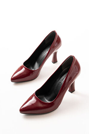 ST-001 Bordo Rugan Günlük 9 cm Topuklu Bayan Stiletto Ayakkabı