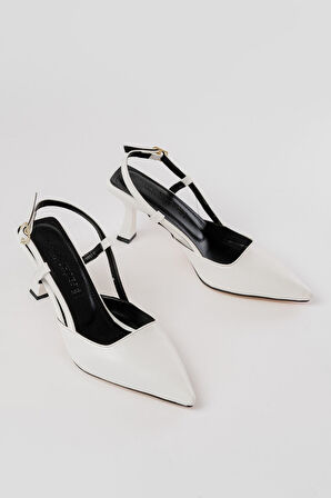 Mengü ST-002 Beyaz Cilt Günlük 7 cm Topuklu Kadın Ayakkabı