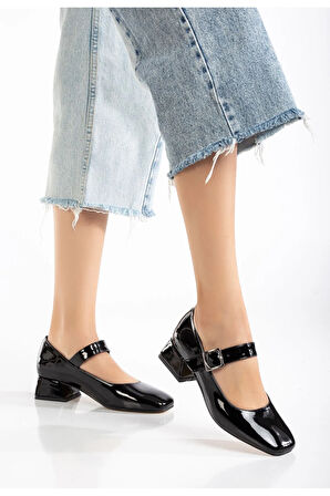 ST-006 Siyah Rugan Günlük 4 cm Topuklu  Ayakkabı
