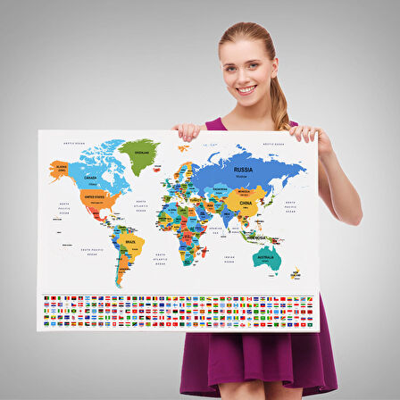 Harita Sepeti Dünya Haritası Ülke Bayraklı ve Dekoratif Kanvas Tablo 2413