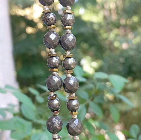 2413 Pirit Hematit düğümlü el yapımı kolye