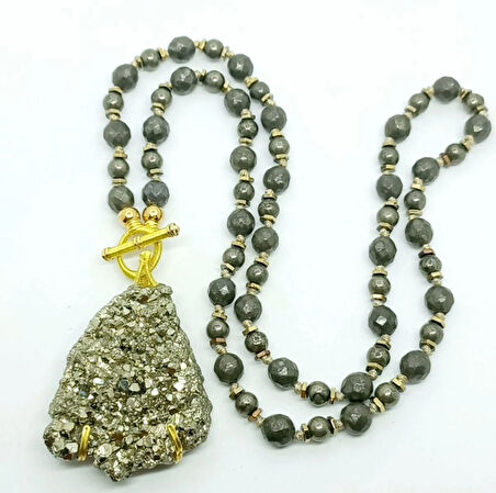 2413 Pirit Hematit düğümlü el yapımı kolye