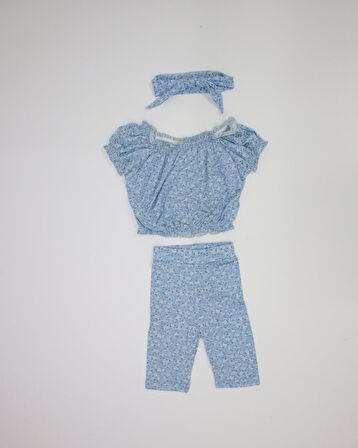 Çocuk Kız Çiçekli Şort ve Bluz Takımı