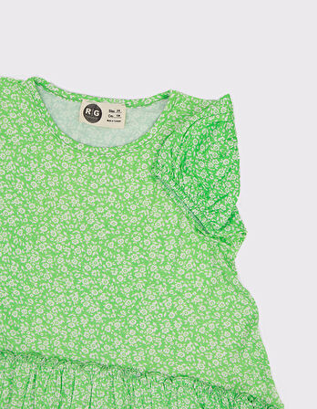 Pamuk Çiçek Desenli Çocuk Elbisesi ve Saç Bandı