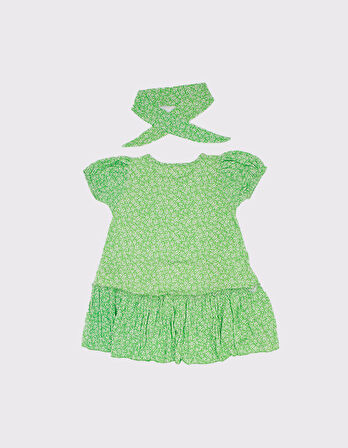 Pamuk Çiçek Desenli Çocuk Elbisesi ve Saç Bandı