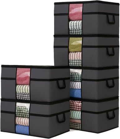 6 Adet Pencereli Yastık Saklama Hurcu - Mega Boy Yorgan Hurç Organizer Düzenleyici - 75 X 40 X 40 Cm (Antrasit)
