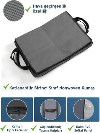6 Adet Pencereli Yastık Saklama Hurcu - Mega Boy Yorgan Hurç Organizer Düzenleyici - 75 X 40 X 40 Cm (Antrasit)