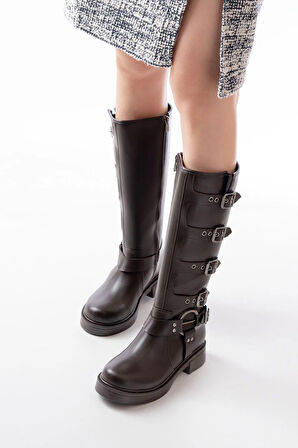 Kadın Çizme02-346 Kahverengi Düz Topuklu Günlük  Binici Çizme