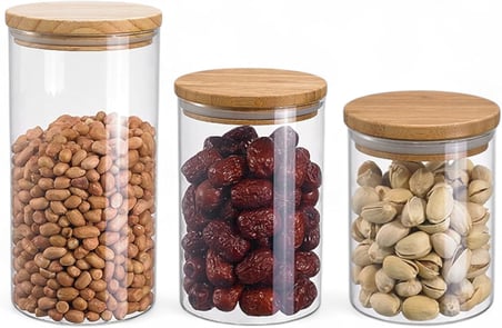 Deconox 6'lı Bambu Kapaklı Cam Baharatlık Seti Vakum Kapak, 6 Adet Bambu Kapaklı Cam Kavanoz &amp; Baharat Takımı &amp; Baharatlık 200ml-250ml-325 Ml (Vakum Kapak) (325ML 6 ADET)