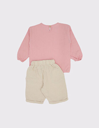 Çocuk Organik Müslin Uzun Kollu Tişört ve Şort 2'li Paket