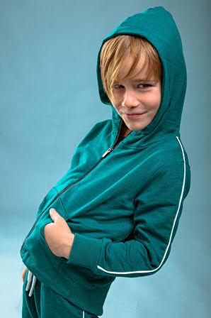 Çocuk Fermuarlı Kapüşonlu Hırka-Eşofman Takımı