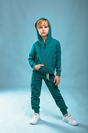 Çocuk Fermuarlı Kapüşonlu Hırka-Eşofman Takımı