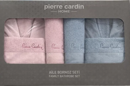 PİERRE CARDİN AİLE BORNOZ SETİ PEMBE-MAVİ