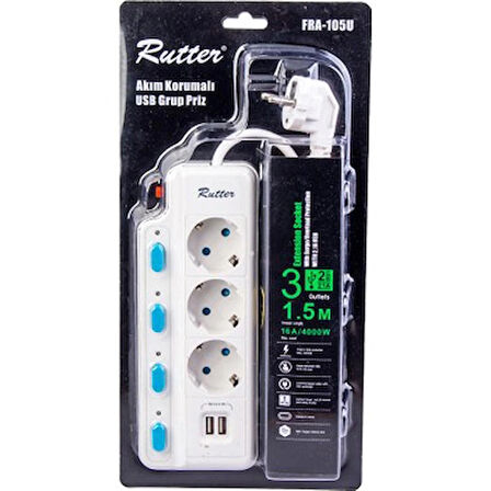 Rutter FRA-105U 3'lü Beyaz Akım Korumalı Priz