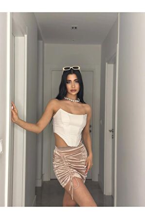 KIVRAK SİMLİ KADİFE MİNİ ETEK