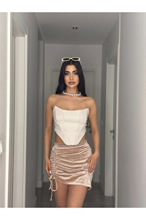 KIVRAK SİMLİ KADİFE MİNİ ETEK